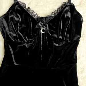 Black Velour Lace Bow Moon Dress